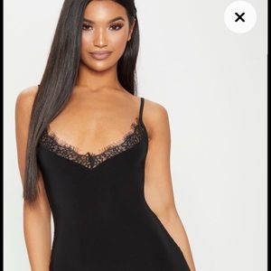 Black Strappy Lace Insert Bodycon Dress